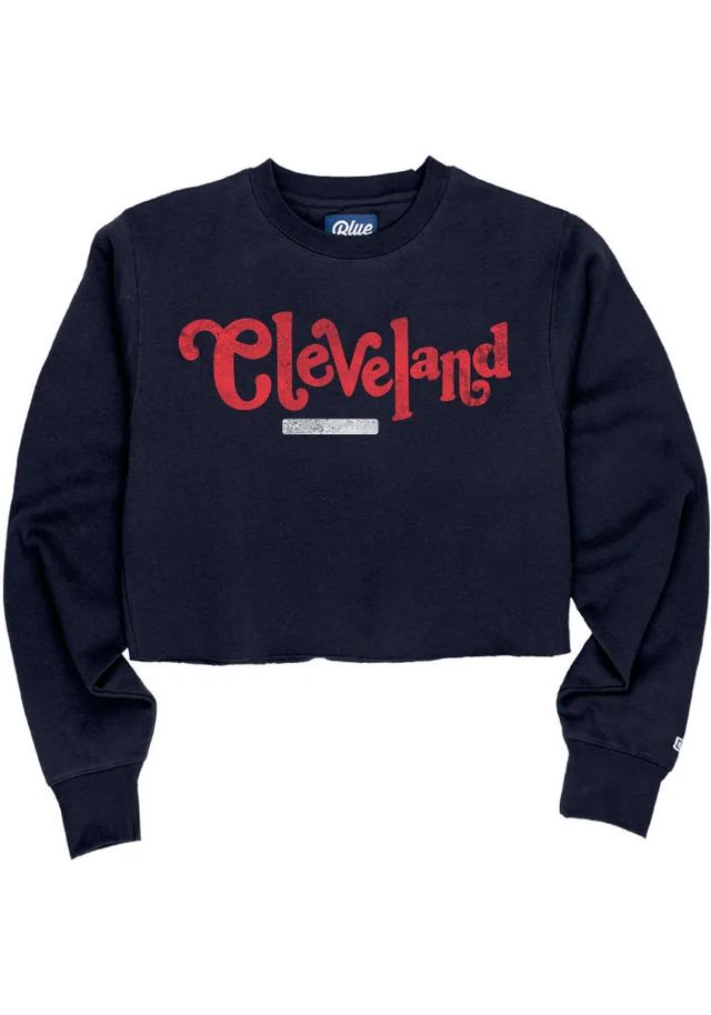 Cleveland Womens Navy Blue Cooper Hippie Font Crew Sweatshirt