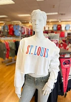 St Louis Womens White Multi Wordmark Crew Sweatshirt