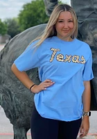 Rally Texas Womens Light Blue Cheetah Short Sleeve T-Shirt