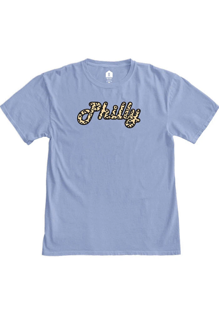 Rally Philadelphia Womens Light Blue Cheetah Short Sleeve T-Shirt