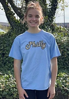 Rally Philadelphia Womens Light Blue Cheetah Short Sleeve T-Shirt