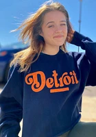 Detroit Womens Navy Blue Coopeer Hippie Font Crew Sweatshirt