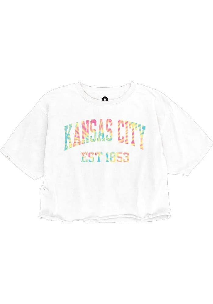 Rally Kansas City Womens White Arch Tie-Dye Infill Short Sleeve T-Shirt