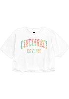 Rally Cincinnati Womens White Arch Tie-Dye Infill Short Sleeve T-Shirt