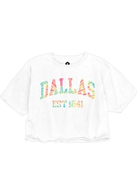 Rally Dallas Ft Worth Womens White Arch Tie-Dye Infill Short Sleeve T-Shirt