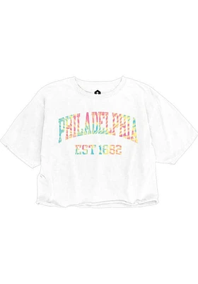 Rally Philadelphia Womens White Arch Tie-Dye Infill Short Sleeve T-Shirt