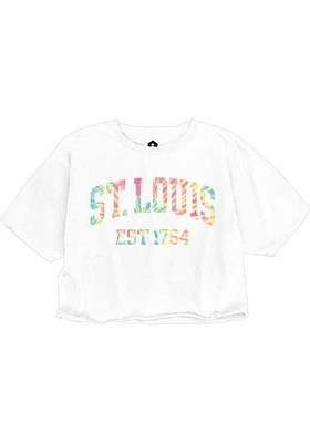 Rally St Louis Womens White Arch Tie-Dye Infill Short Sleeve T-Shirt