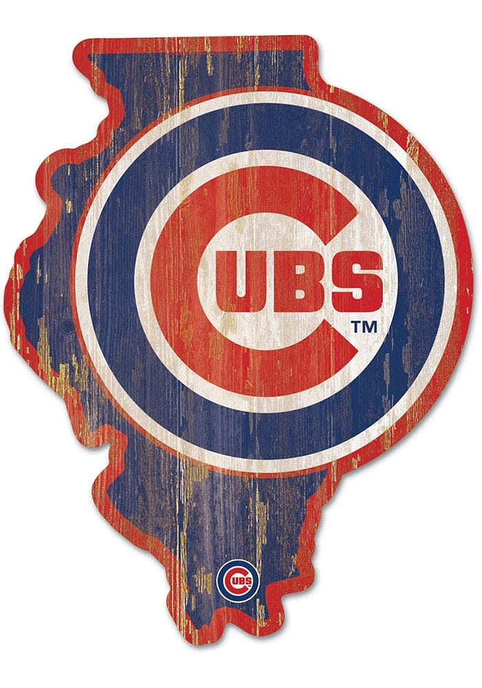 Chicago Cubs state shape Sign - Blue