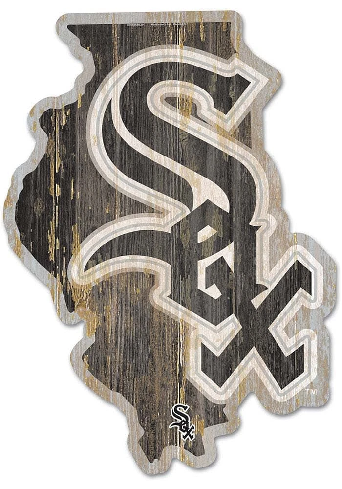 Chicago White Sox state shape Sign - Black