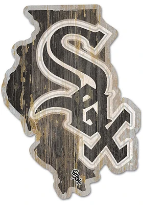 Chicago White Sox state shape Sign - Black