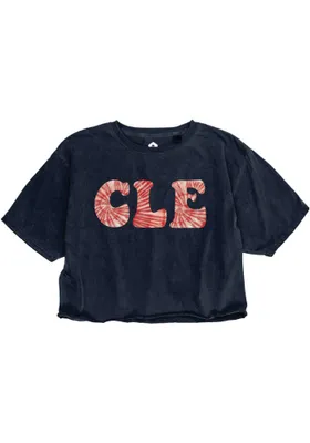 Rally Cleveland Womens Navy Blue Tie-Dye Infill Short Sleeve T-Shirt