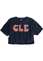 Rally Cleveland Womens Navy Blue Tie-Dye Infill Short Sleeve T-Shirt