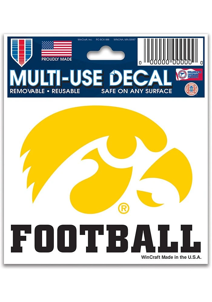 Iowa Hawkeyes 3x4 Football Ultra Auto Decal - Gold