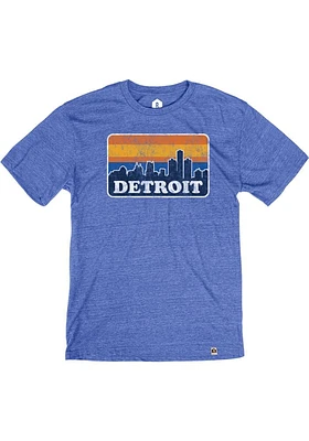 Rally Detroit Blue Color Block Retro Skyline Short Sleeve Fashion T Shirt