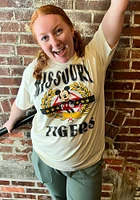 Missouri Tigers Womens Ivory Olive Mickey Short Sleeve T-Shirt