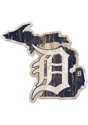 Detroit Tigers state shape Sign - Navy Blue