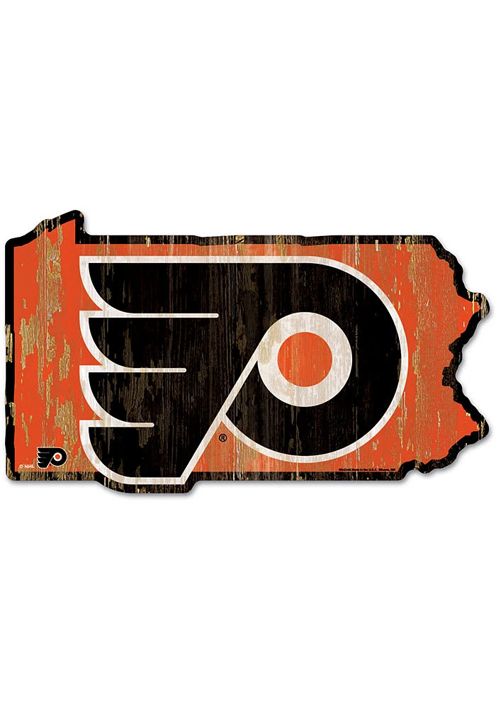 Philadelphia Flyers state shape Sign - Orange
