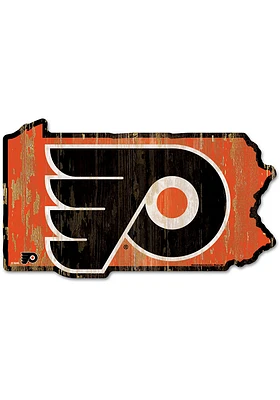 Philadelphia Flyers state shape Sign - Orange