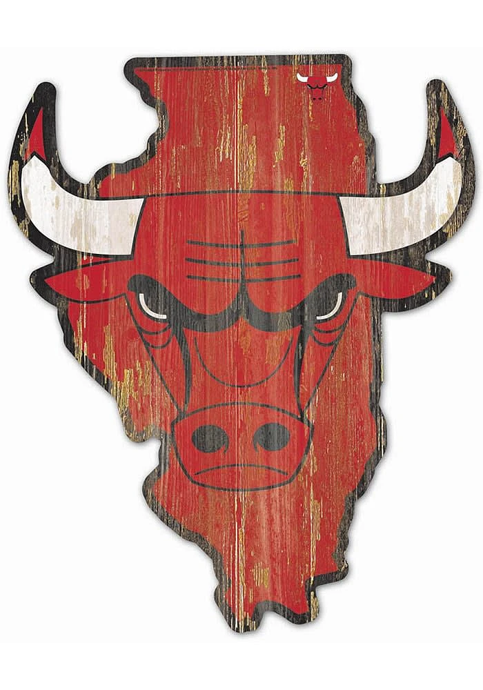 Chicago Bulls state shape Sign - Red