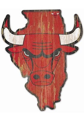 Chicago Bulls state shape Sign - Red