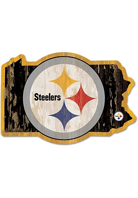 Pittsburgh Steelers state shape Sign - Yellow