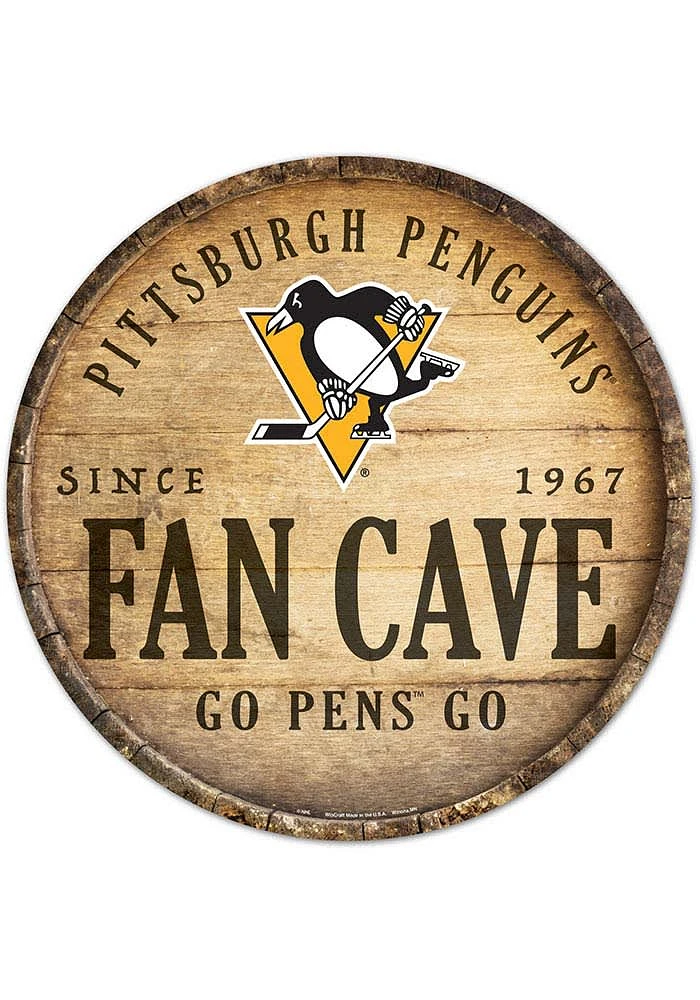 Pittsburgh Penguins round fan cave Sign - Yellow