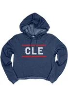 Cleveland Women's Navy CLE Bars Long Sleeve Crop Hood