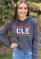 Cleveland Women's Navy CLE Bars Long Sleeve Crop Hood