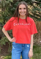 Rally Cleveland Womens Red Cheetah Short Sleeve T-Shirt