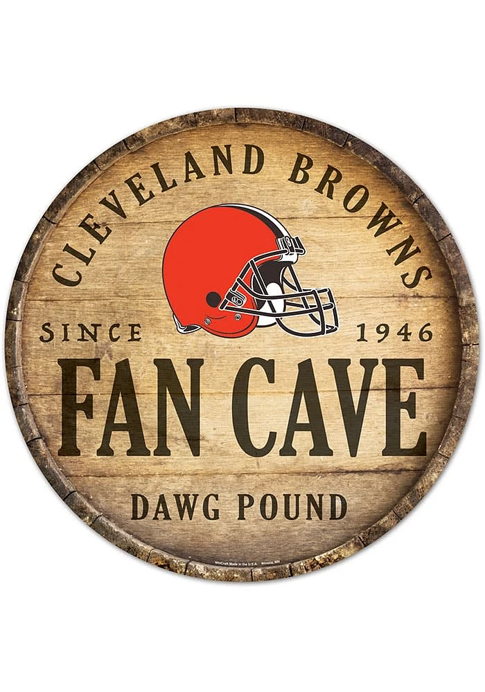 Cleveland Browns round fan cave Sign - Orange