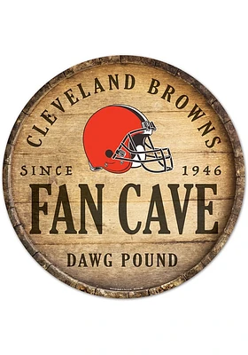 Cleveland Browns round fan cave Sign - Orange