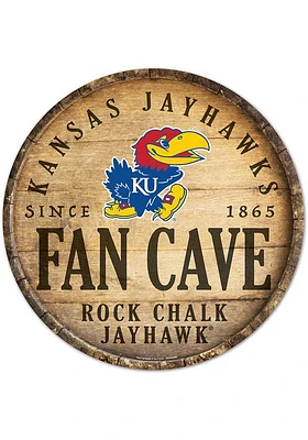 Kansas Jayhawks round fan cave Sign - Blue