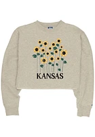 Kansas Womens Oatmeal Sunflower Wordmark Crew Sweatshirt