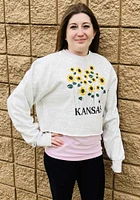 Kansas Womens Oatmeal Sunflower Wordmark Crew Sweatshirt