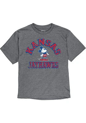 Kansas Jayhawks Youth Grey Mickey Man Cave Short Sleeve Fashion T-Shirt