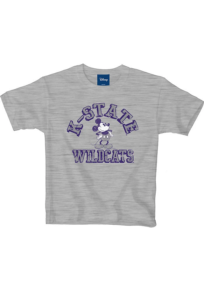 K-State Wildcats Youth Grey Mickey Man Cave Short Sleeve Fashion T-Shirt