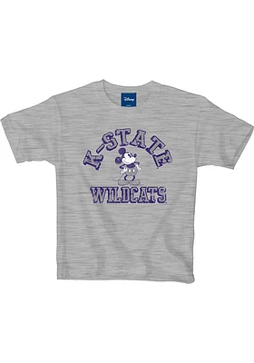 K-State Wildcats Youth Grey Mickey Man Cave Short Sleeve Fashion T-Shirt