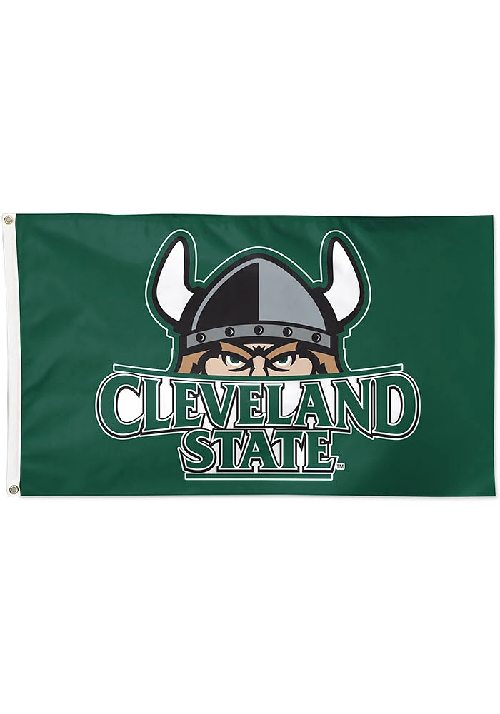 Cleveland State Vikings 3x5 ft Silk Screen Grommet Flag - Green