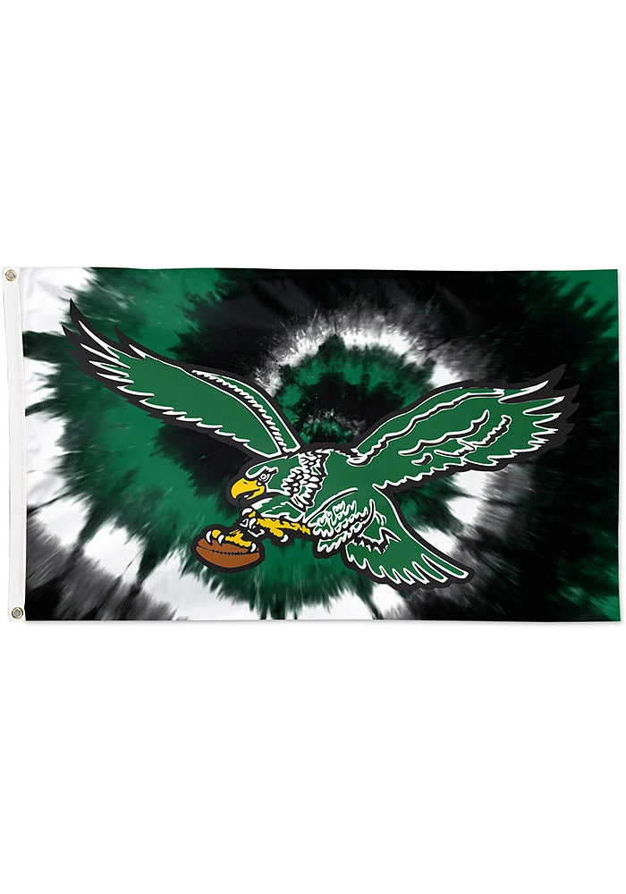Philadelphia Eagles Retro Tie Dye 3x5 ft Silk Screen Grommet Flag - Black