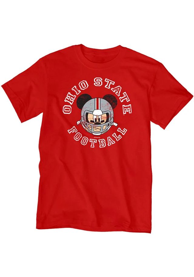 Ohio State Buckeyes Red Mickey Football Short Sleeve Fashion T Shirt