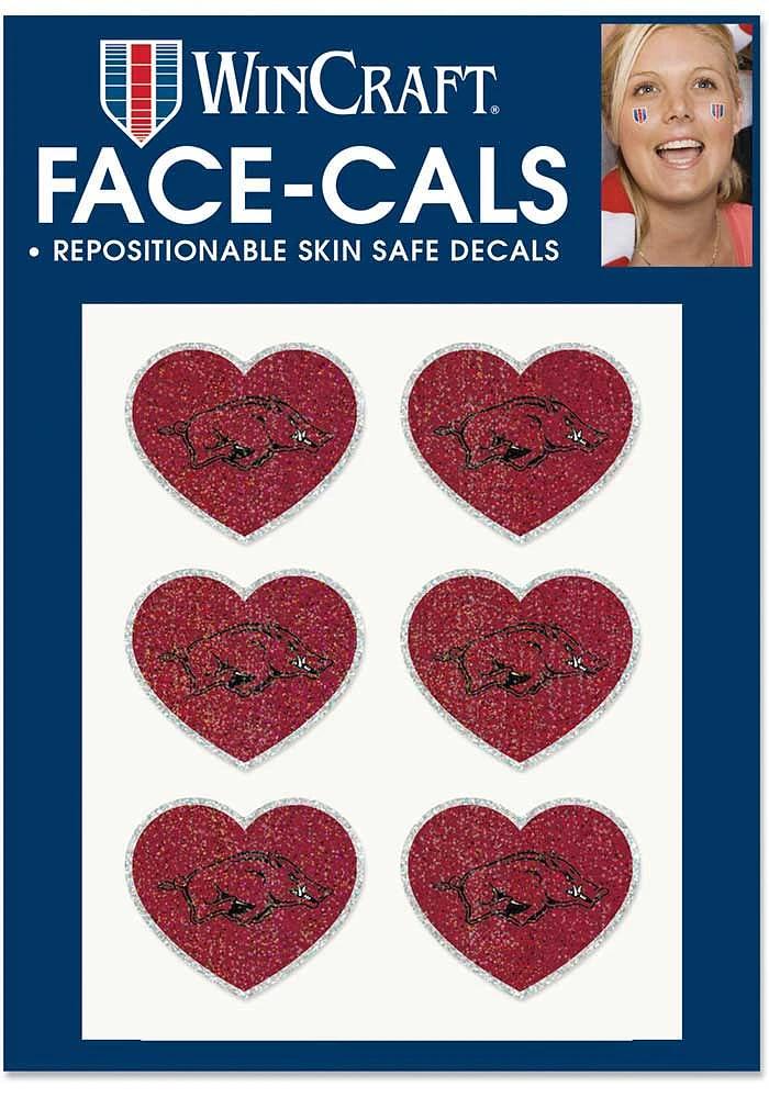 Arkansas Razorbacks 6pk Glitter Heart Tattoo