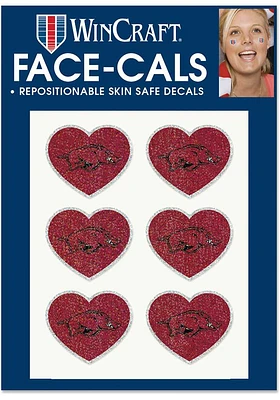 Arkansas Razorbacks 6pk Glitter Heart Tattoo