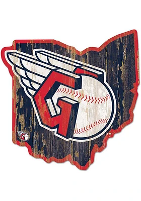Cleveland Guardians State Shape Wood Sign - Red