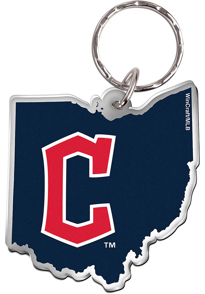 Cleveland Guardians Metallic State Shape Keychain - Navy Blue