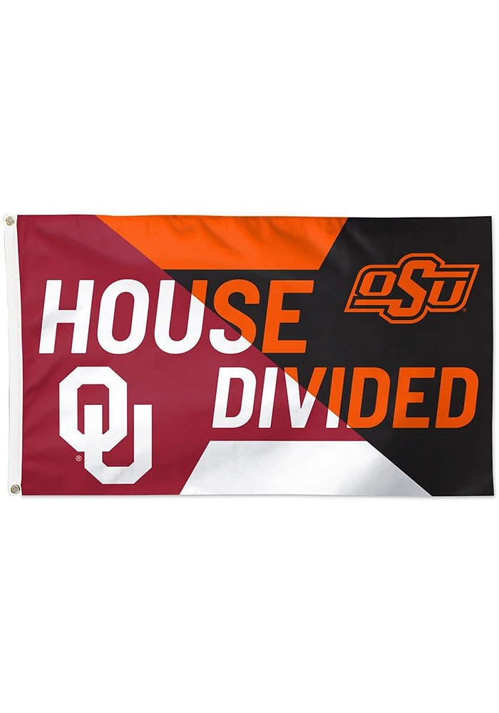 Oklahoma State Cowboys House Divided 3x5 Ft Silk Screen Grommet Flag - Red