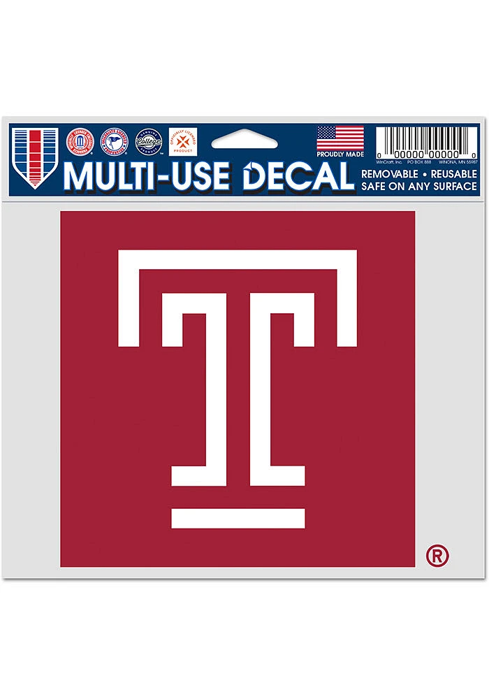 Temple Owls 5x6 Auto Decal - Red