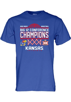 Kansas Jayhawks Blue Wordmark 2022 Big 12 Tournament Champions Short Sleeve T Shirt