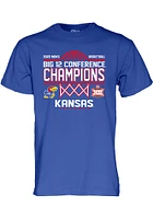 Kansas Jayhawks Blue Wordmark 2022 Big 12 Tournament Champions Short Sleeve T Shirt