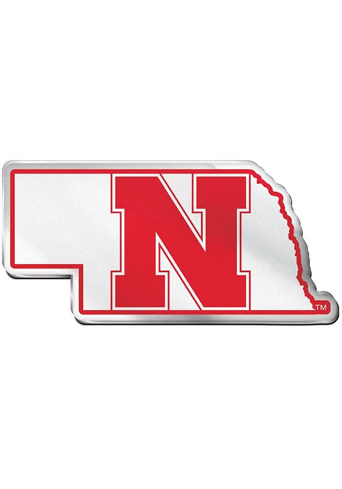 Nebraska Cornhuskers state shape Car Emblem - Red