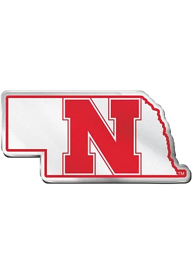 Nebraska Cornhuskers state shape Car Emblem - Red